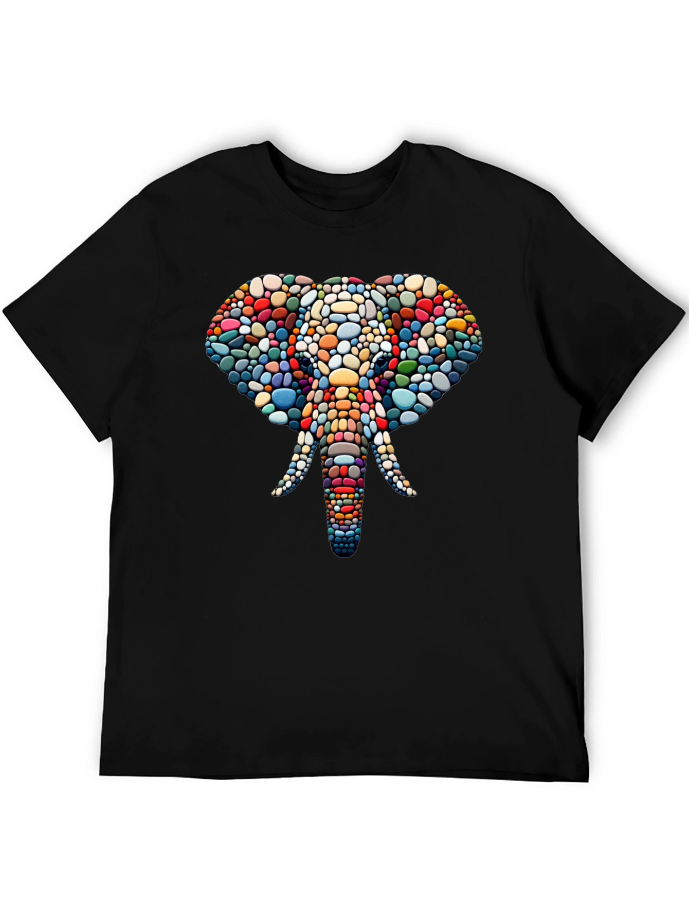 Elephant Mosaic Graphic Tee - Black Cotton T-Shirt