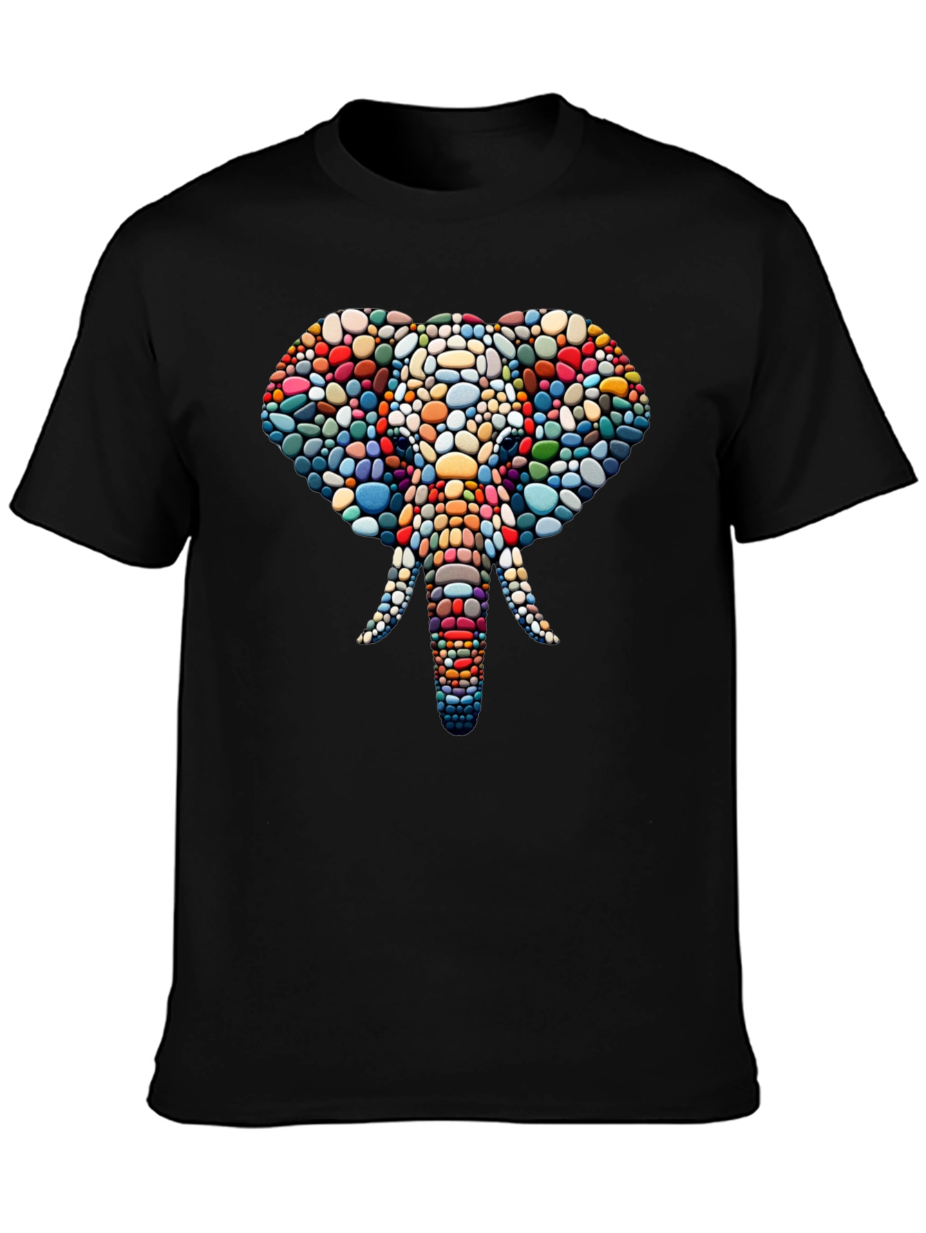 Elephant Mosaic Graphic Tee - Black Cotton T-Shirt