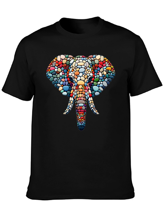 Elephant Mosaic Graphic Tee - Black Cotton T-Shirt