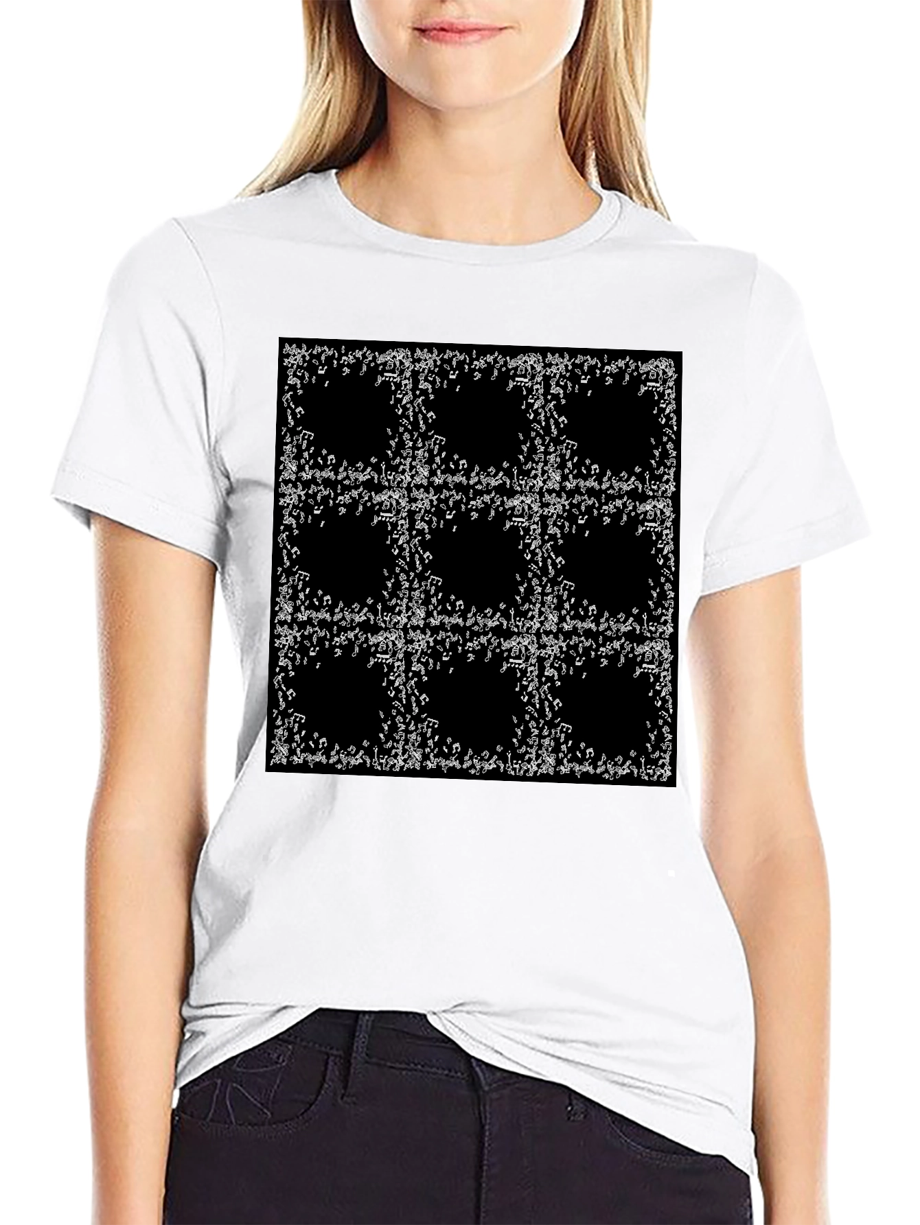 Musical Notes Pattern Black T-Shirt