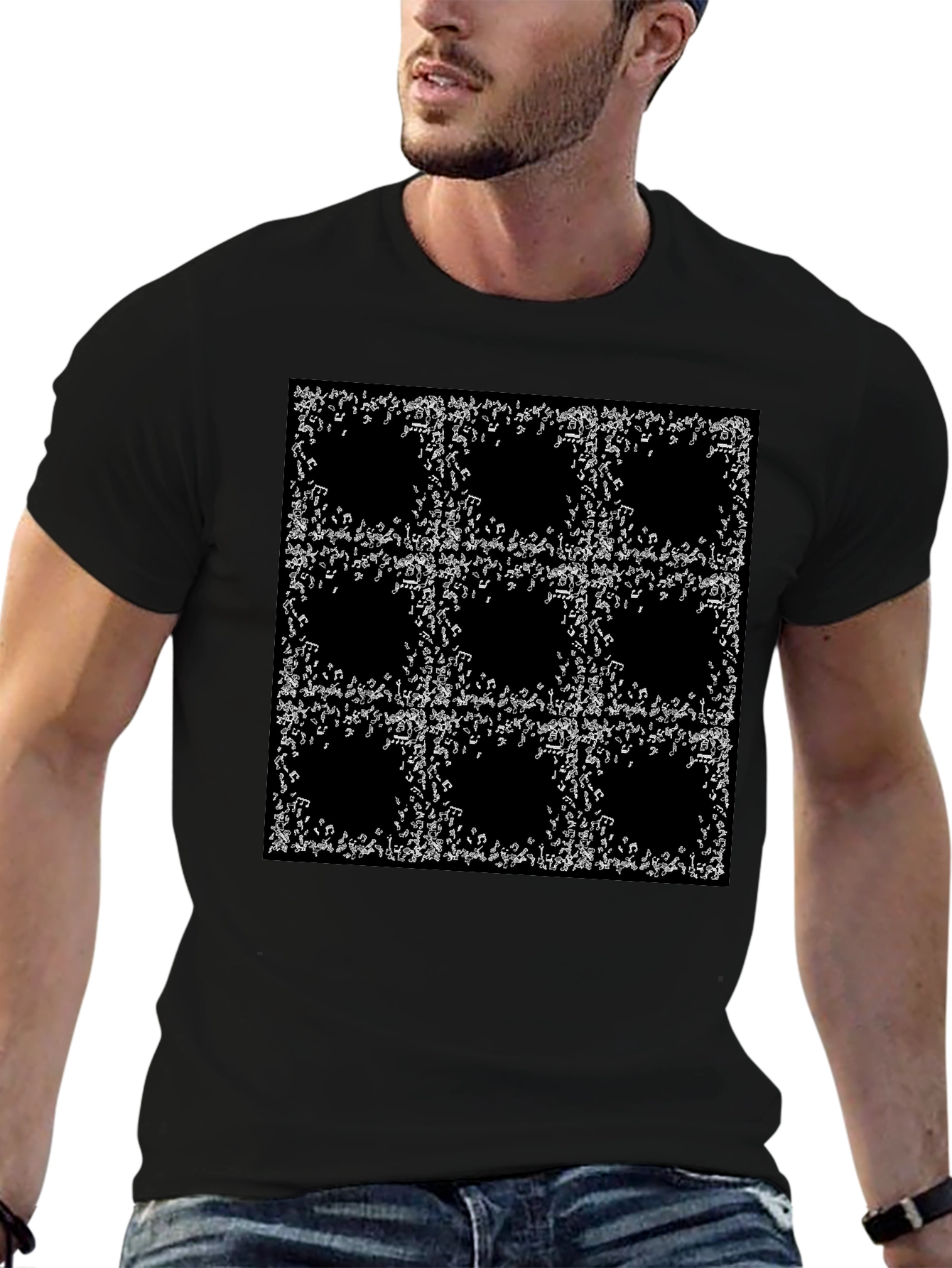 Musical Notes Pattern Black T-Shirt