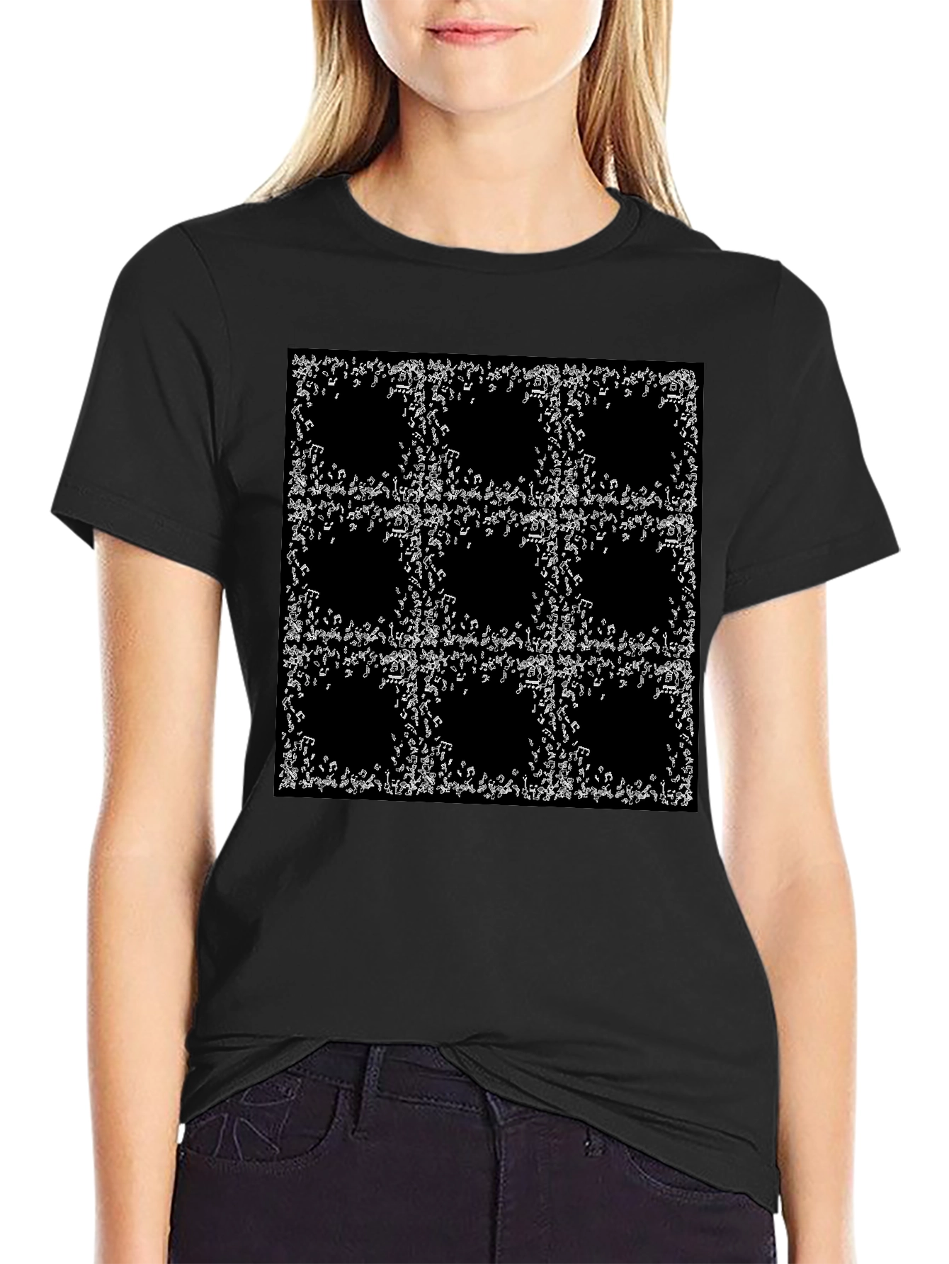 Musical Notes Pattern Black T-Shirt