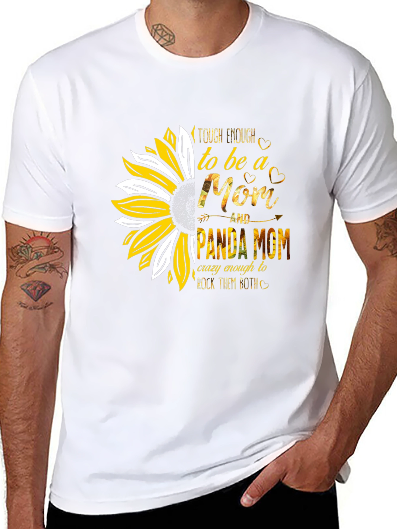 Tough Enough Mom & Panda Mom Sunflower Graphic T-Shirt