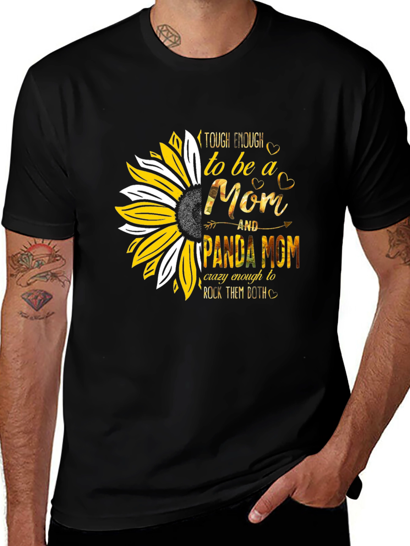 Tough Enough Mom & Panda Mom Sunflower Graphic T-Shirt