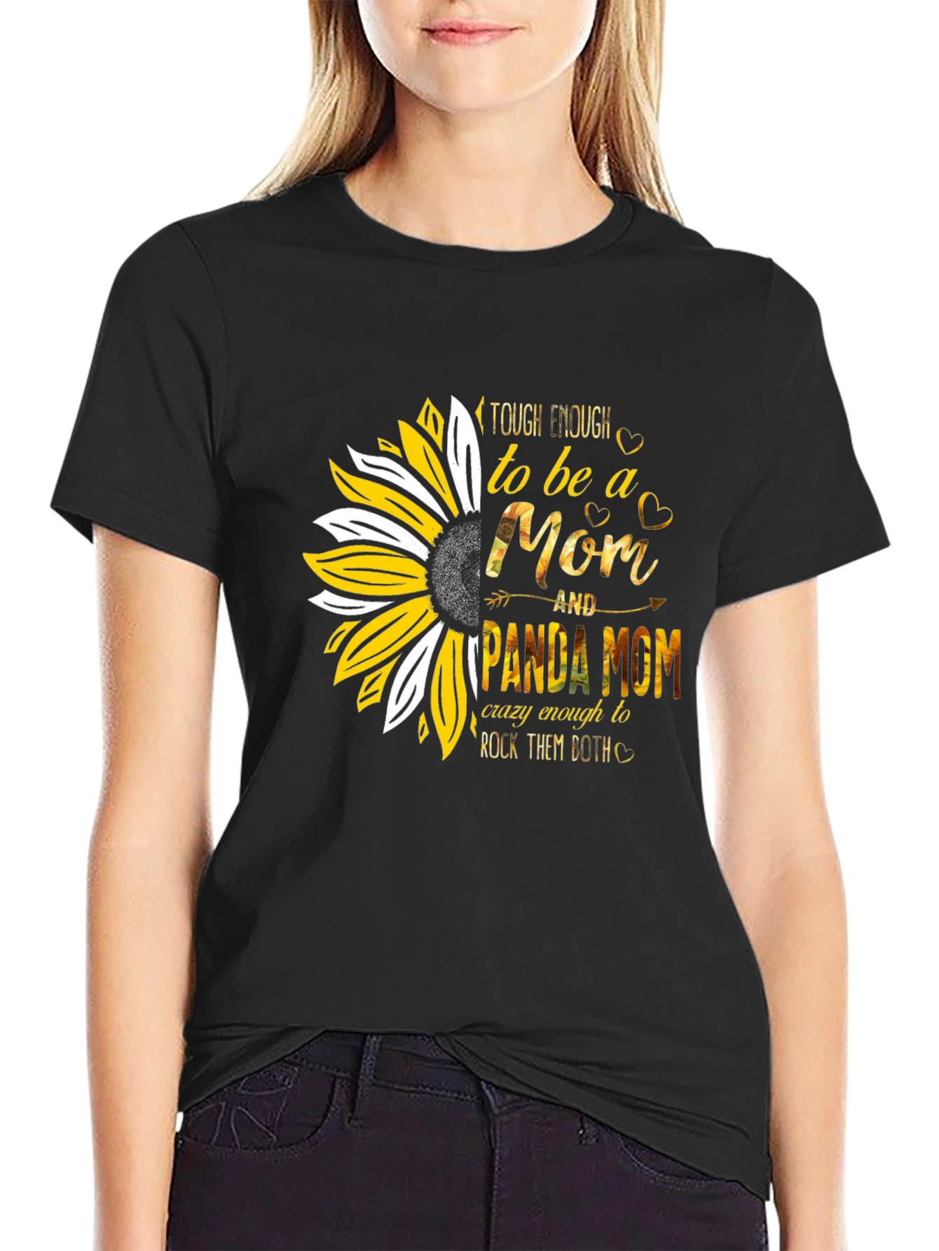Tough Enough Mom & Panda Mom Sunflower Graphic T-Shirt