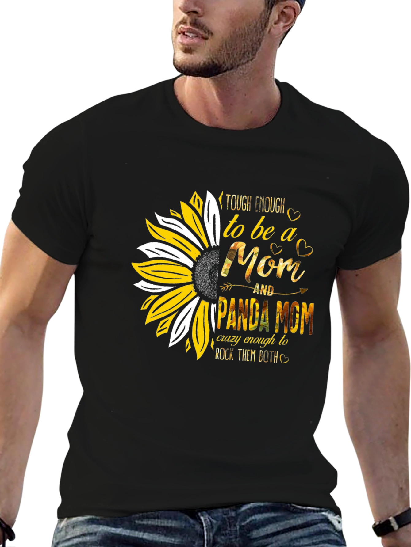 Tough Enough Mom & Panda Mom Sunflower Graphic T-Shirt