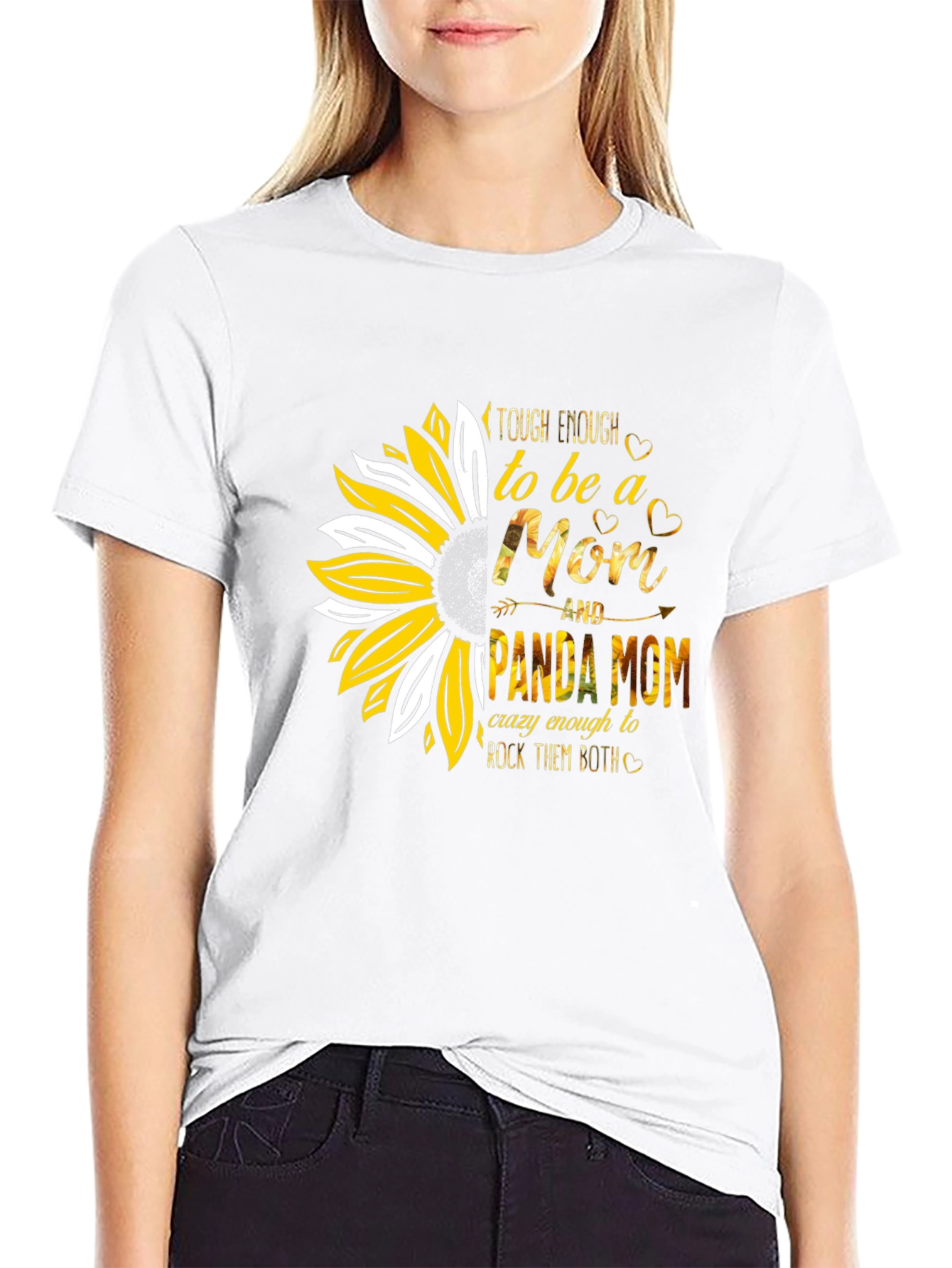 Tough Enough Mom & Panda Mom Sunflower Graphic T-Shirt