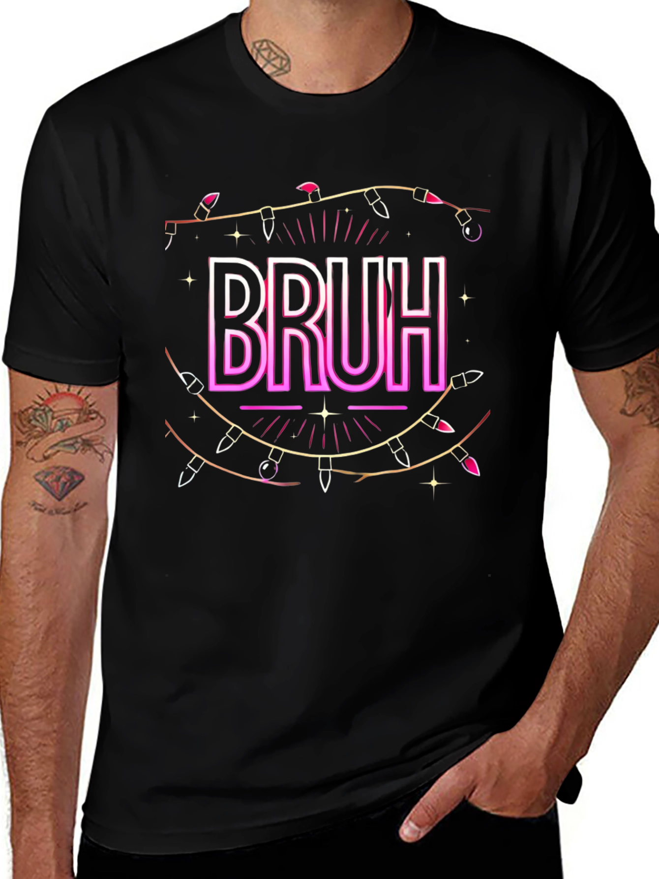 Bruh Christmas Light Graphic T-Shirt