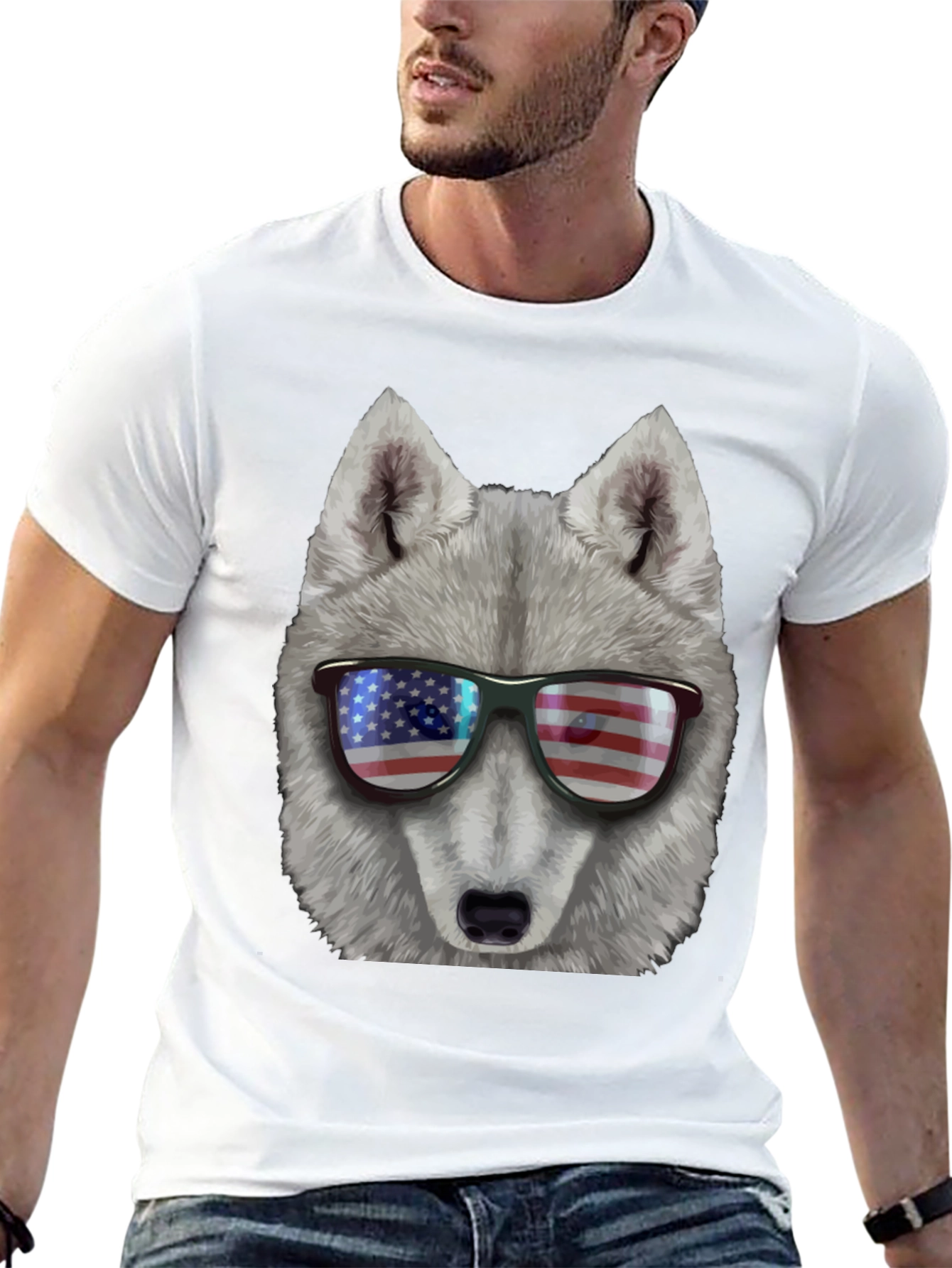 Patriotic Wolf T-Shirt - American Flag Sunglasses