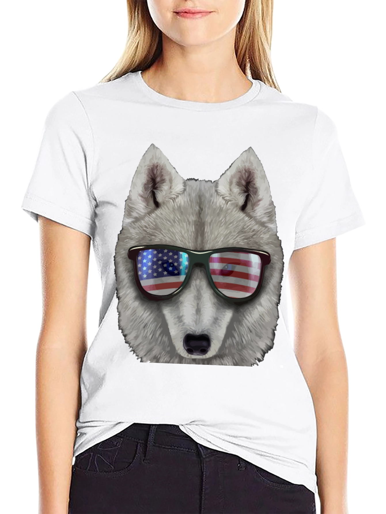 Patriotic Wolf T-Shirt - American Flag Sunglasses