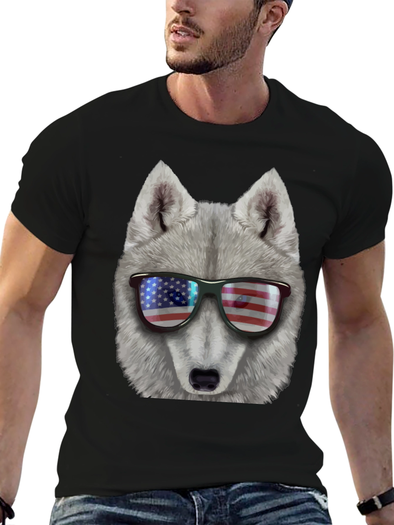 Patriotic Wolf T-Shirt - American Flag Sunglasses