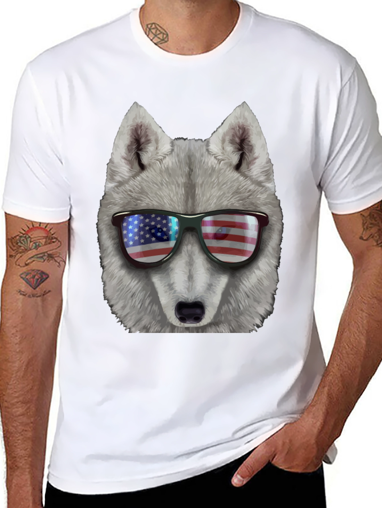Patriotic Wolf T-Shirt - American Flag Sunglasses