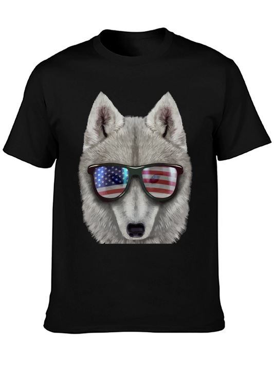 Patriotic Wolf T-Shirt - American Flag Sunglasses