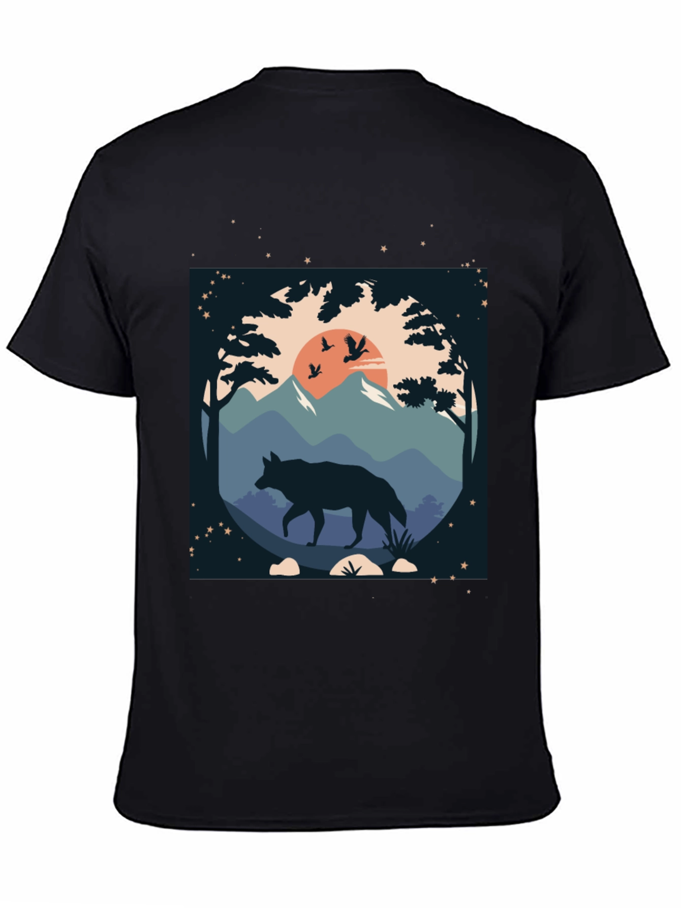 Wolf Landscape Graphic Tee - Black Cotton Blend