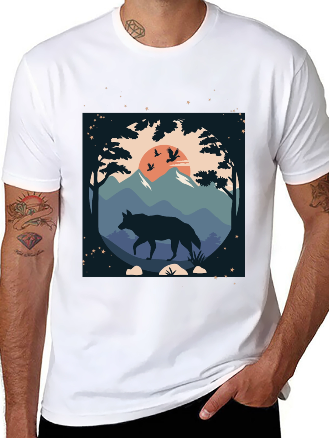 Wolf Landscape Graphic Tee - Black Cotton Blend