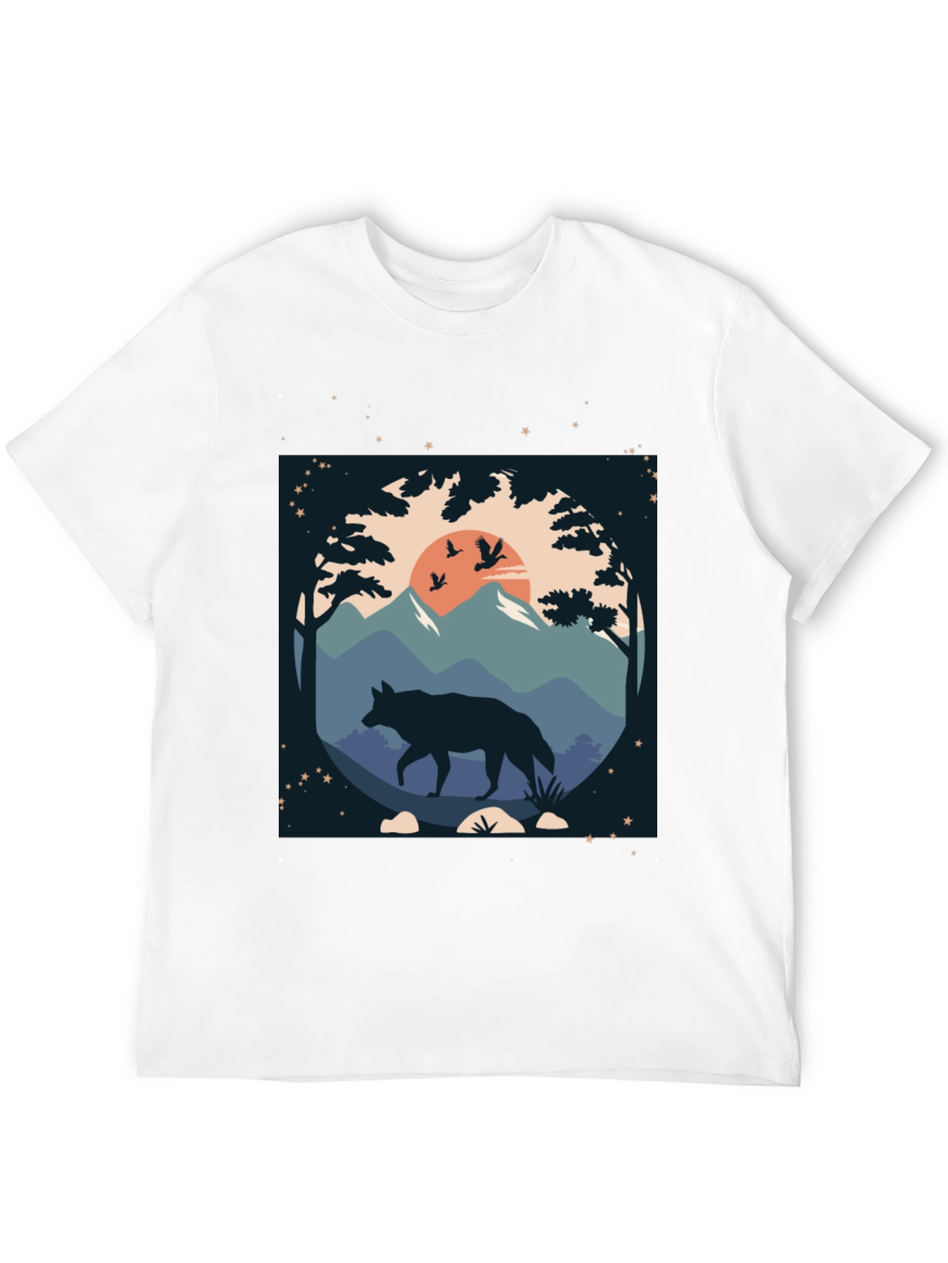 Wolf Landscape Graphic Tee - Black Cotton Blend