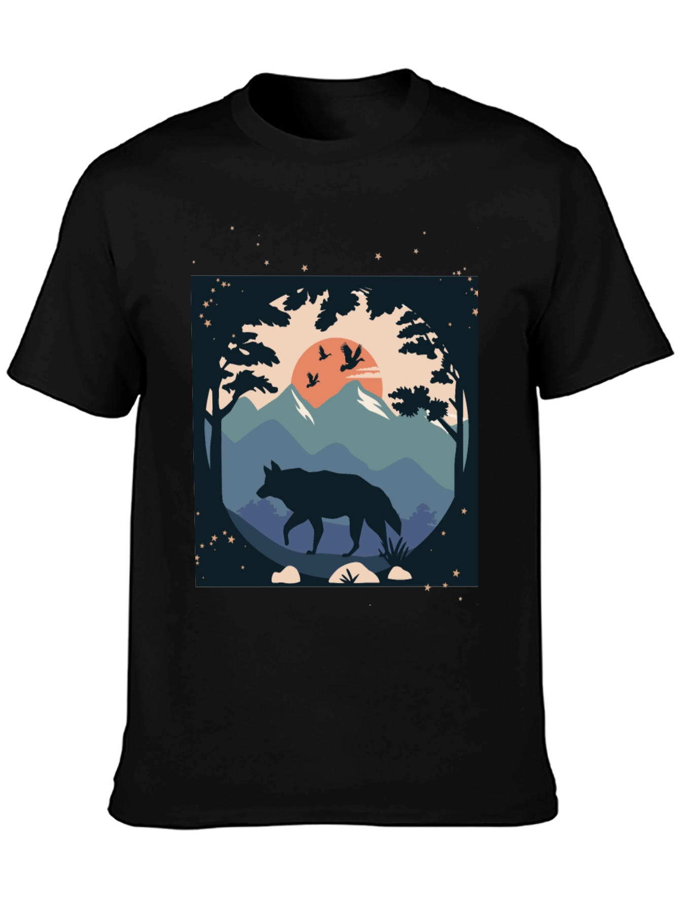 Wolf Landscape Graphic Tee - Black Cotton Blend