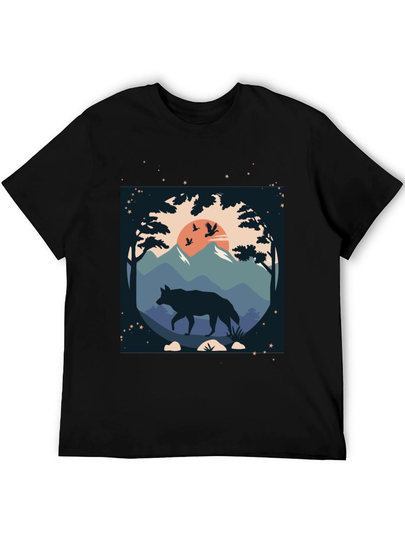Wolf Landscape Graphic Tee - Black Cotton Blend