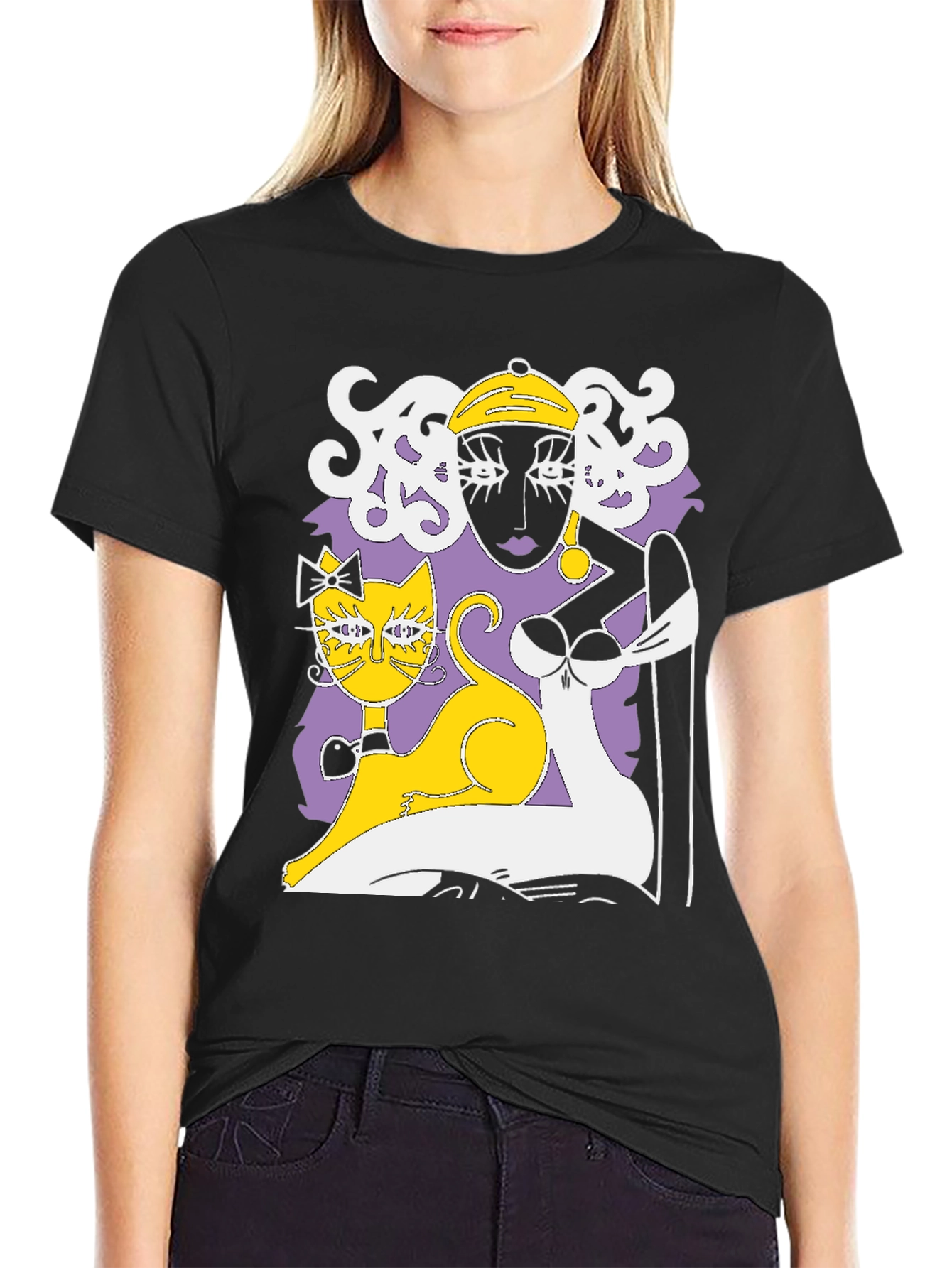 Abstract Woman and Cat Graphic Tee