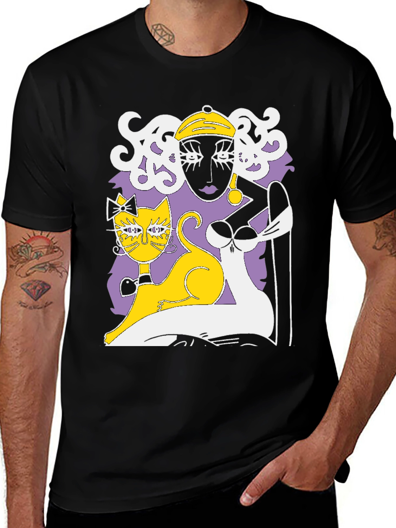 Abstract Woman and Cat Graphic Tee