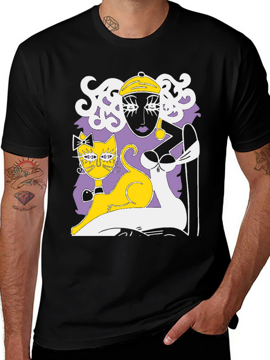 Abstract Woman and Cat Graphic Tee