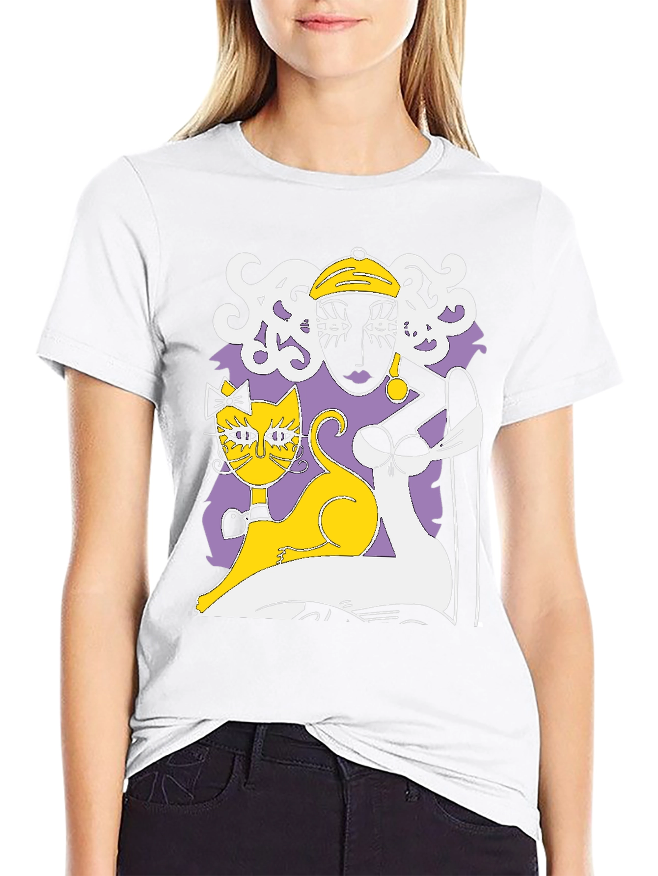 Abstract Woman and Cat Graphic Tee