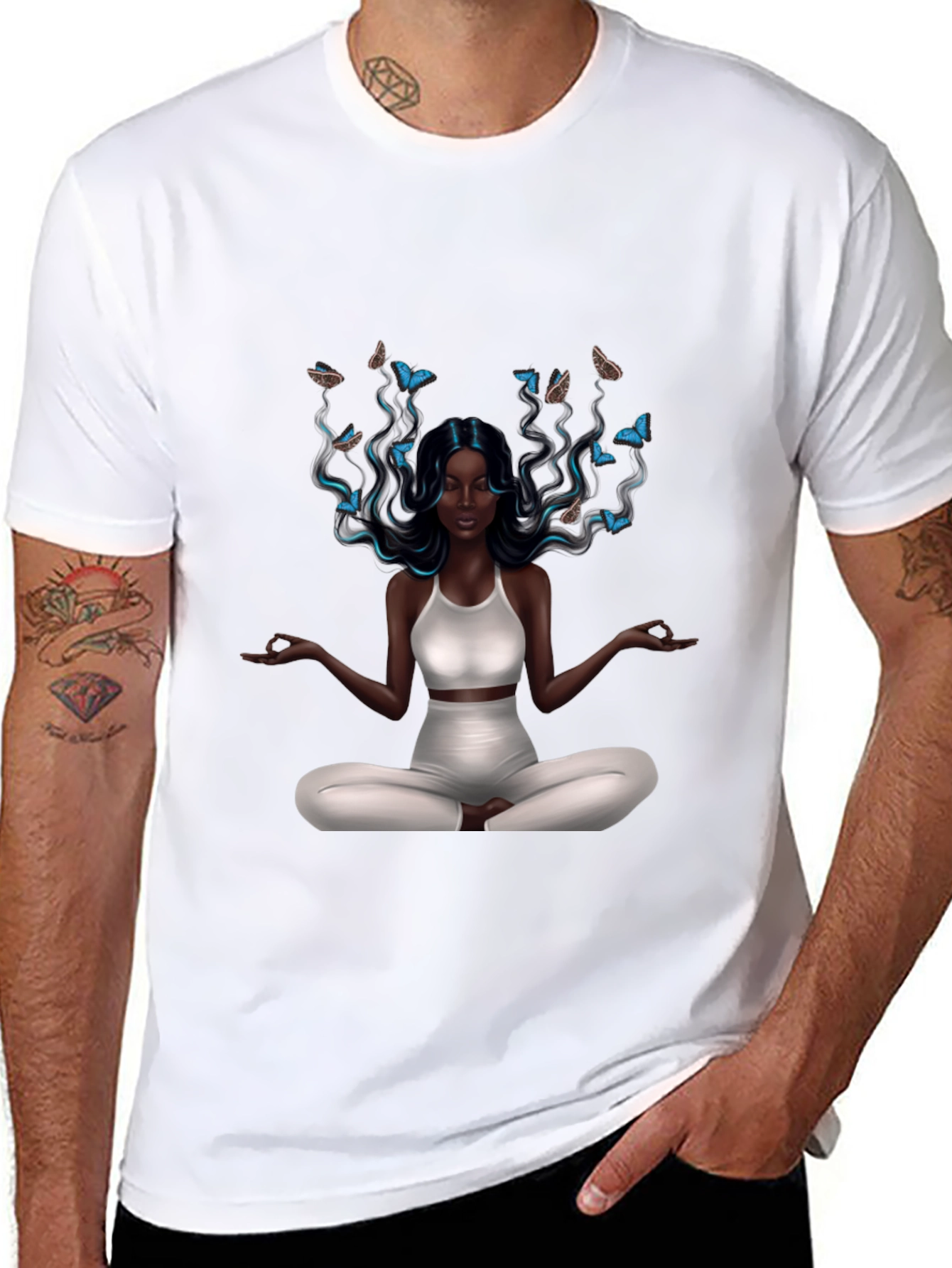 Zen Meditation Woman Butterfly Graphic T-Shirt
