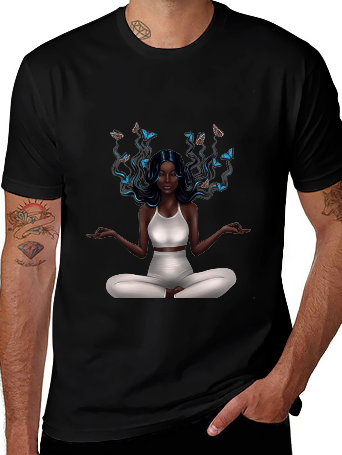 Zen Meditation Woman Butterfly Graphic T-Shirt