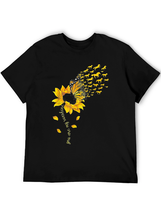 Sunflower Butterfly Horses T-Shirt - You Are My Sunshine