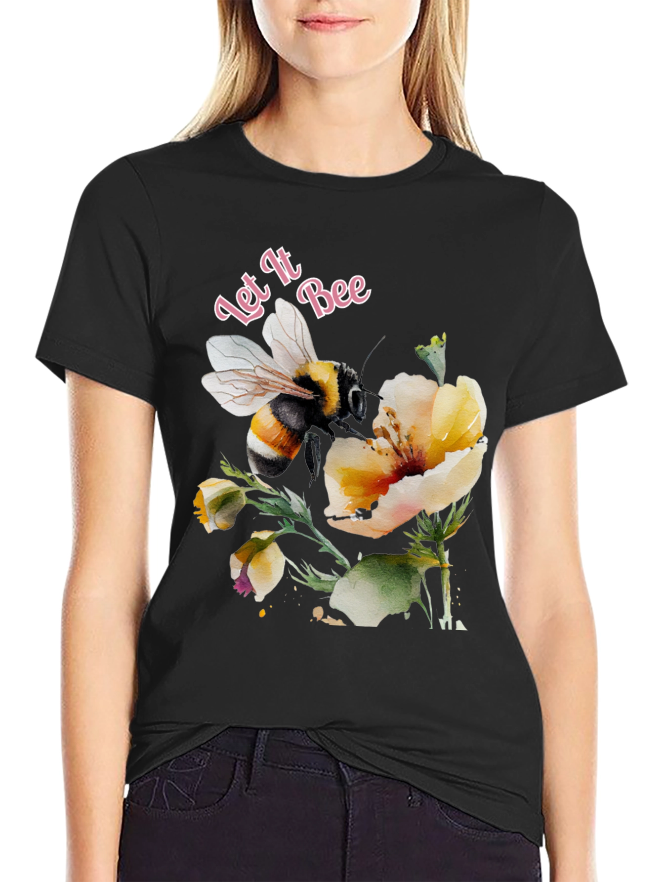 Let It Bee Graphic Tee - Black Cotton T-Shirt