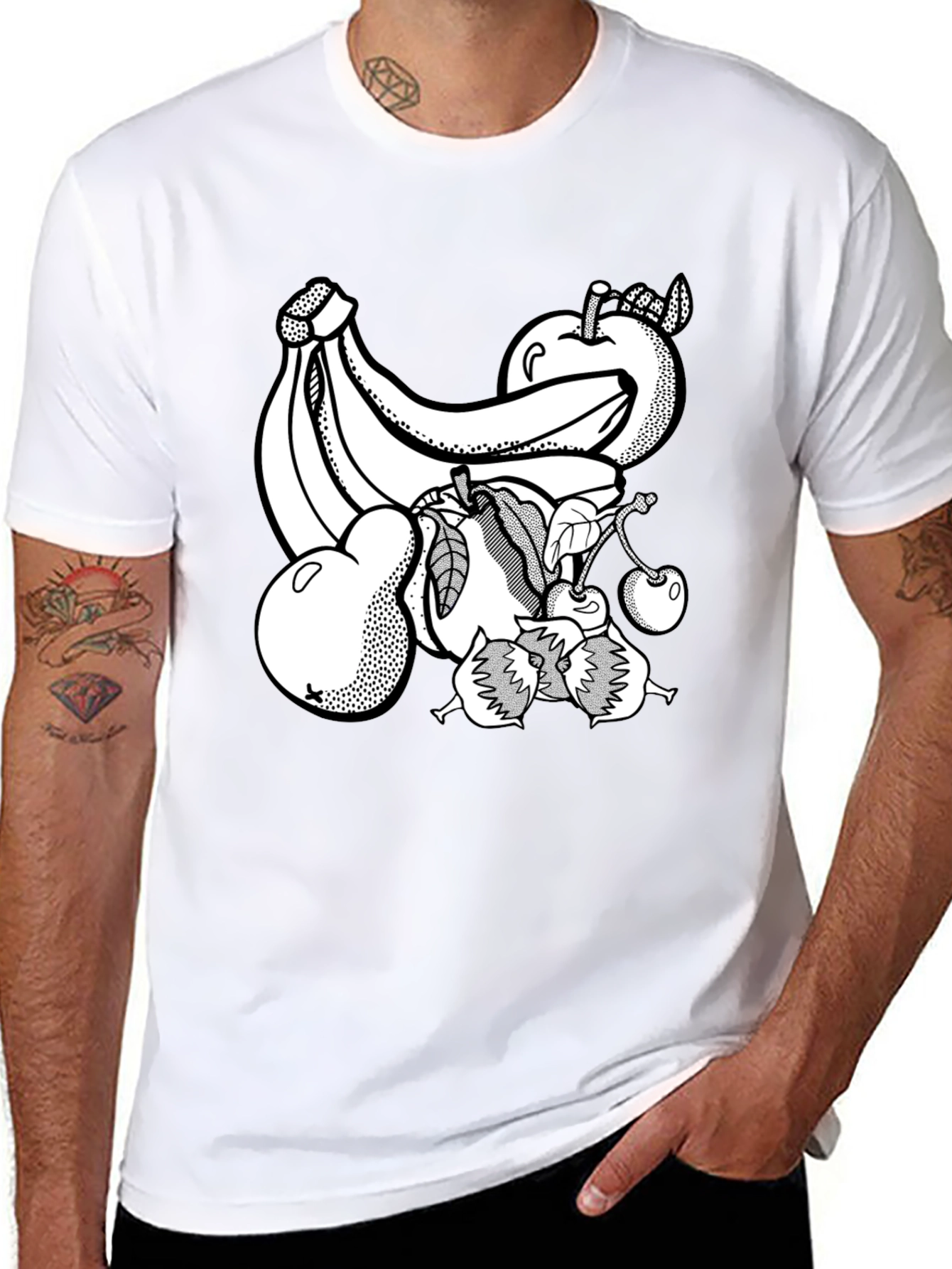 Fruit Graphic Print Black Crew Neck T-Shirt