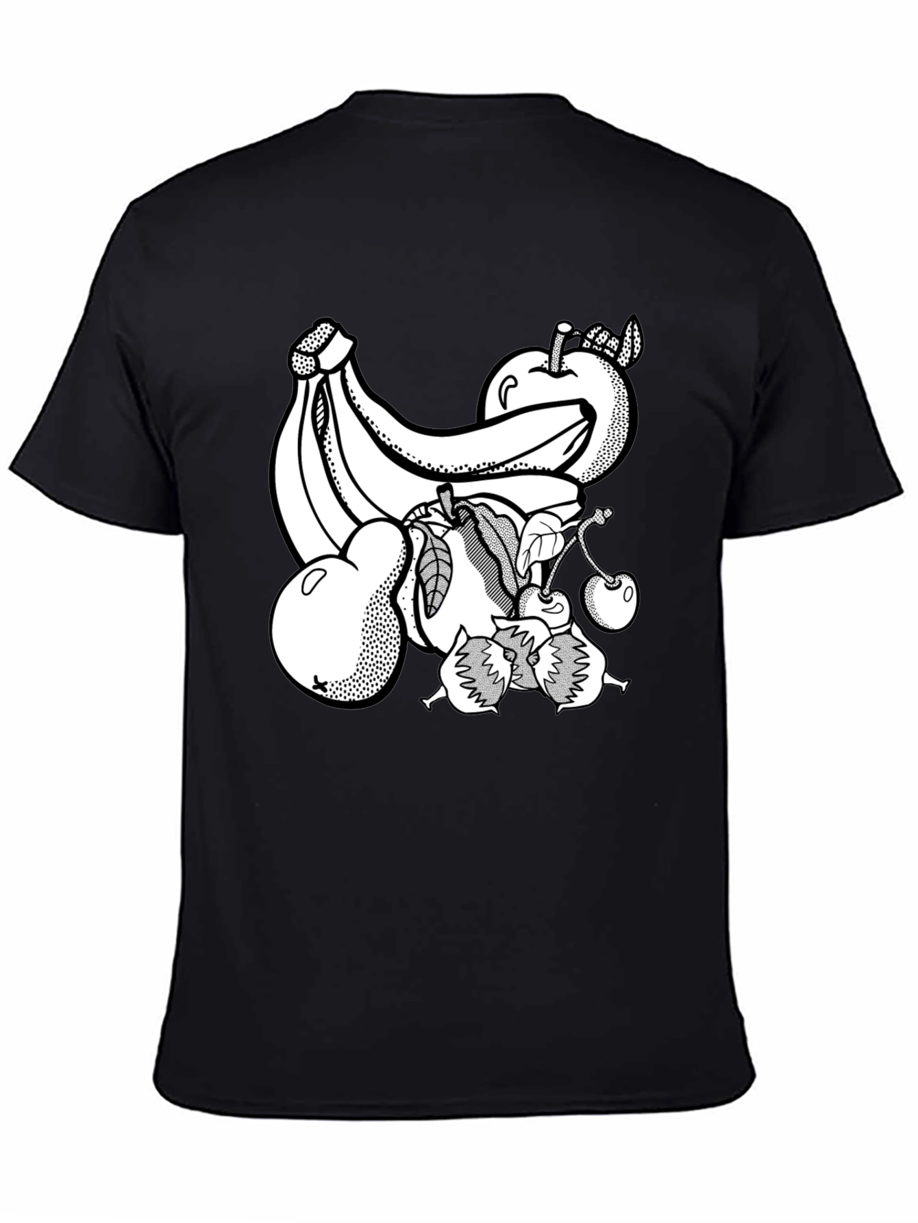 Fruit Graphic Print Black Crew Neck T-Shirt
