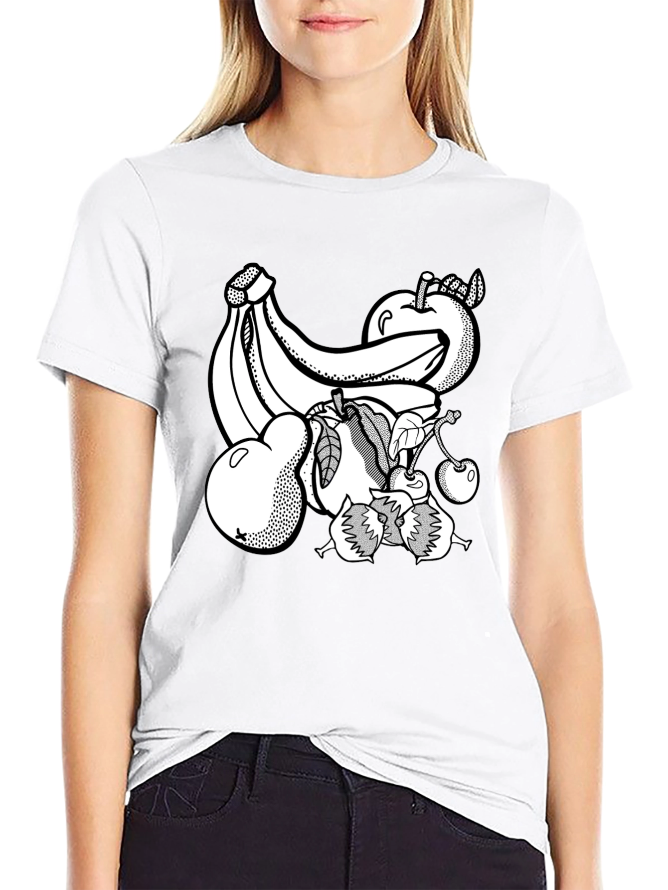 Fruit Graphic Print Black Crew Neck T-Shirt