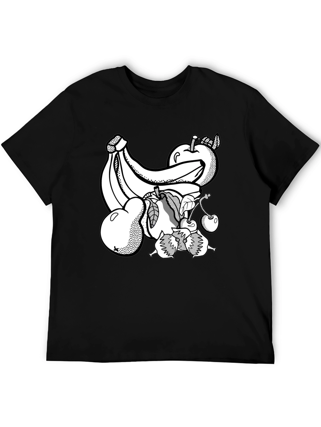 Fruit Graphic Print Black Crew Neck T-Shirt