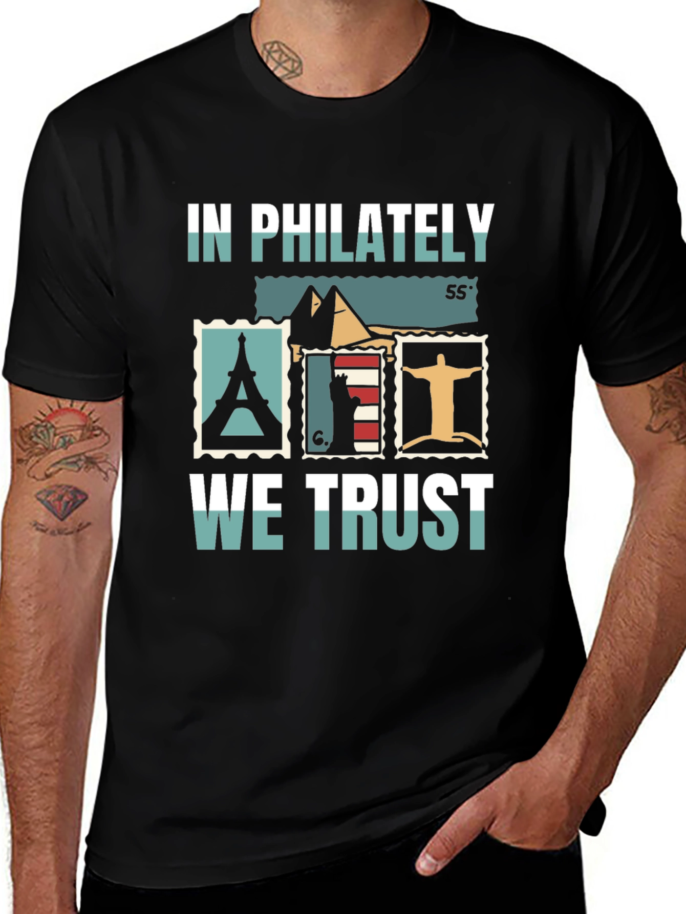 Philately Landmarks Black Graphic Tee