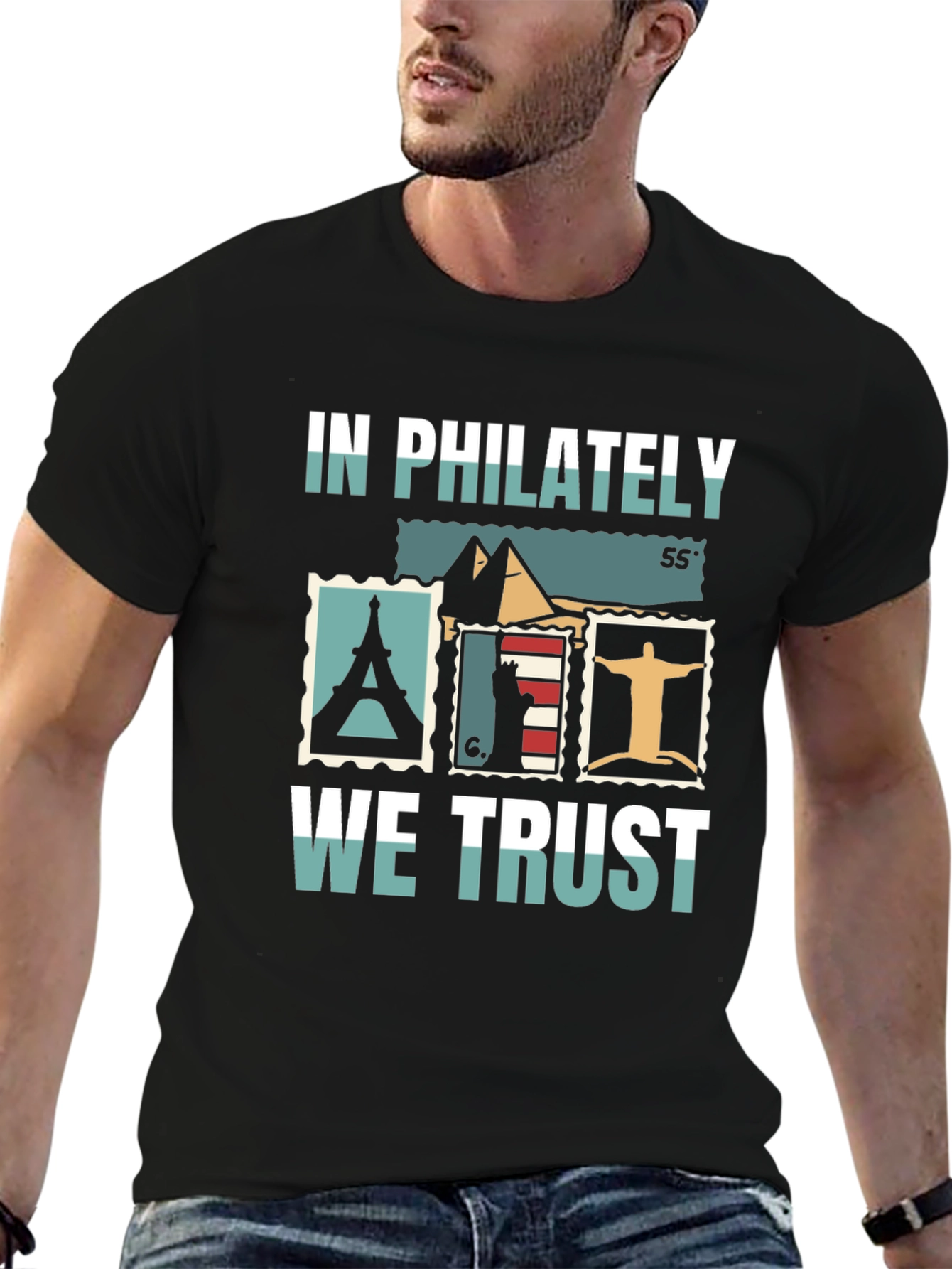 Philately Landmarks Black Graphic Tee
