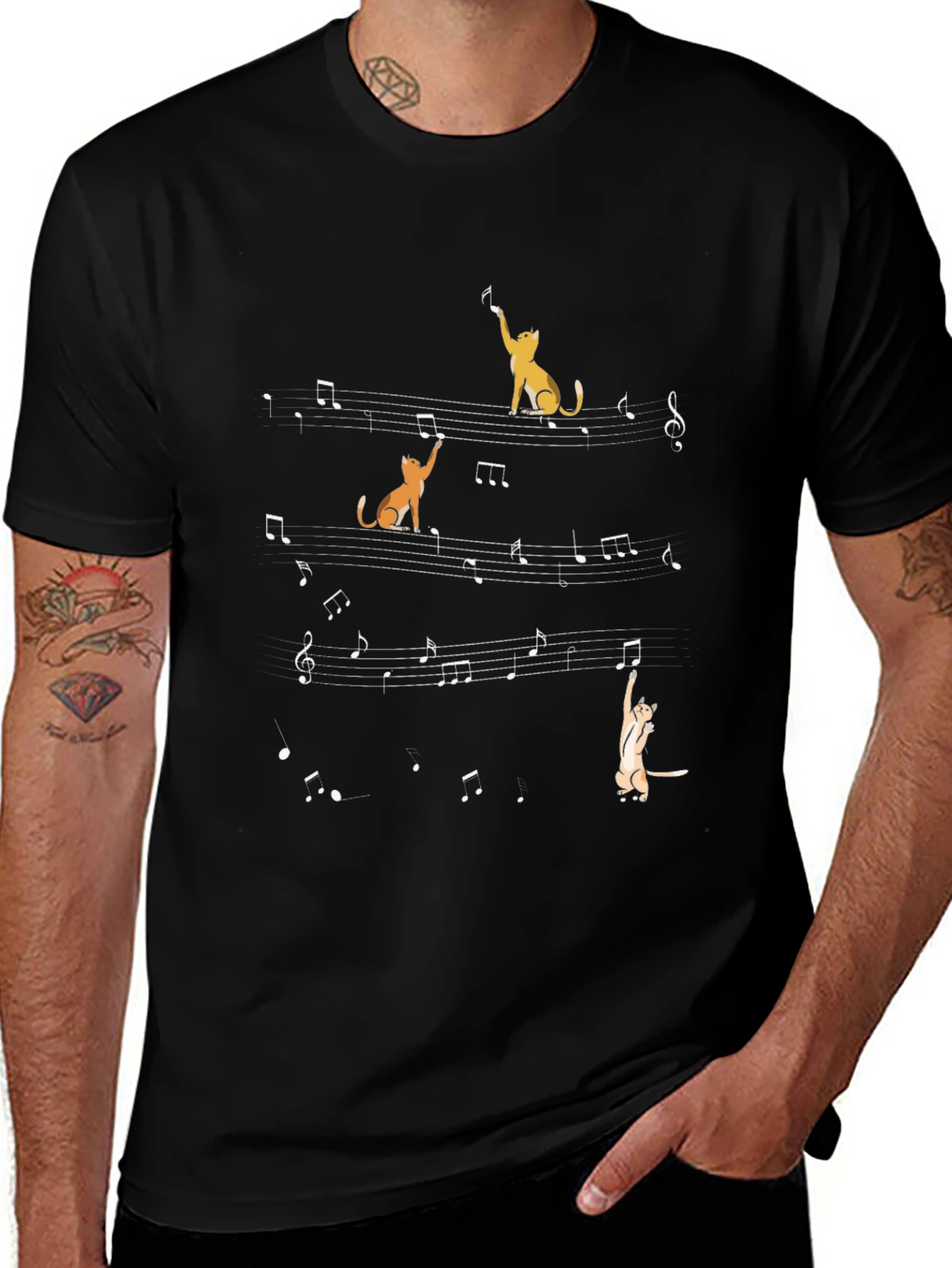 Musical Cats T-Shirt - Black Cotton Tee