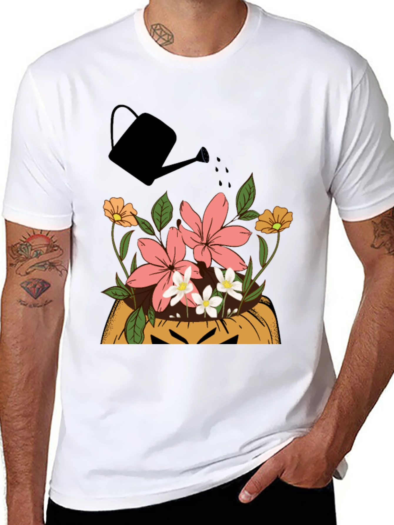 Floral Pumpkin Patch Mens Graphic T-Shirt