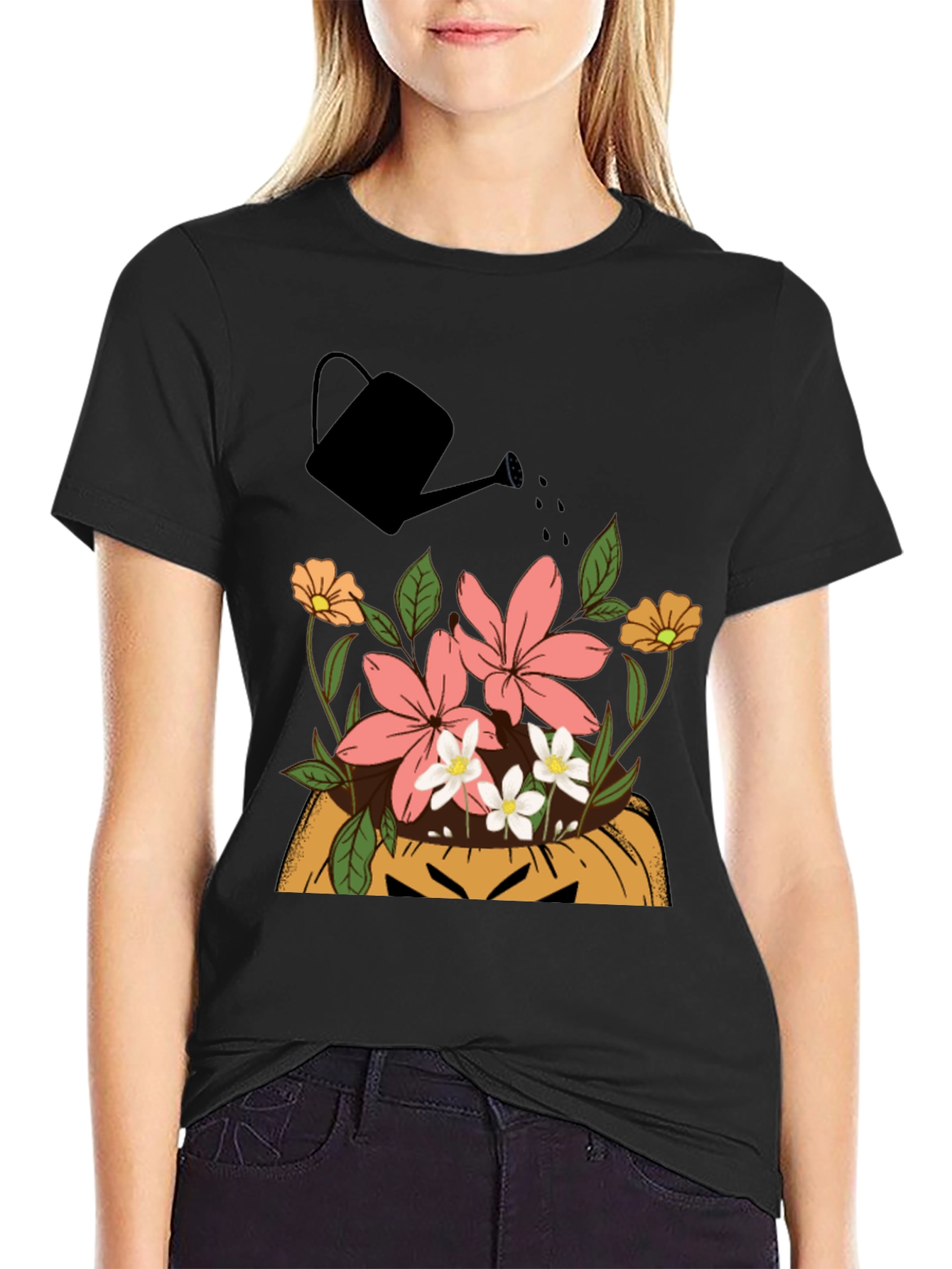 Floral Pumpkin Patch Mens Graphic T-Shirt