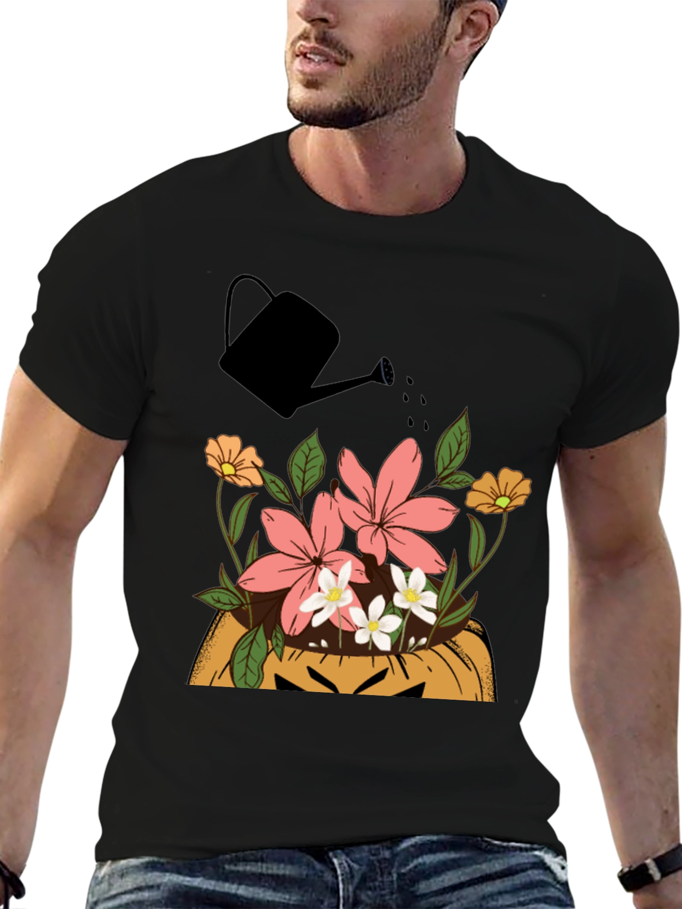 Floral Pumpkin Patch Mens Graphic T-Shirt
