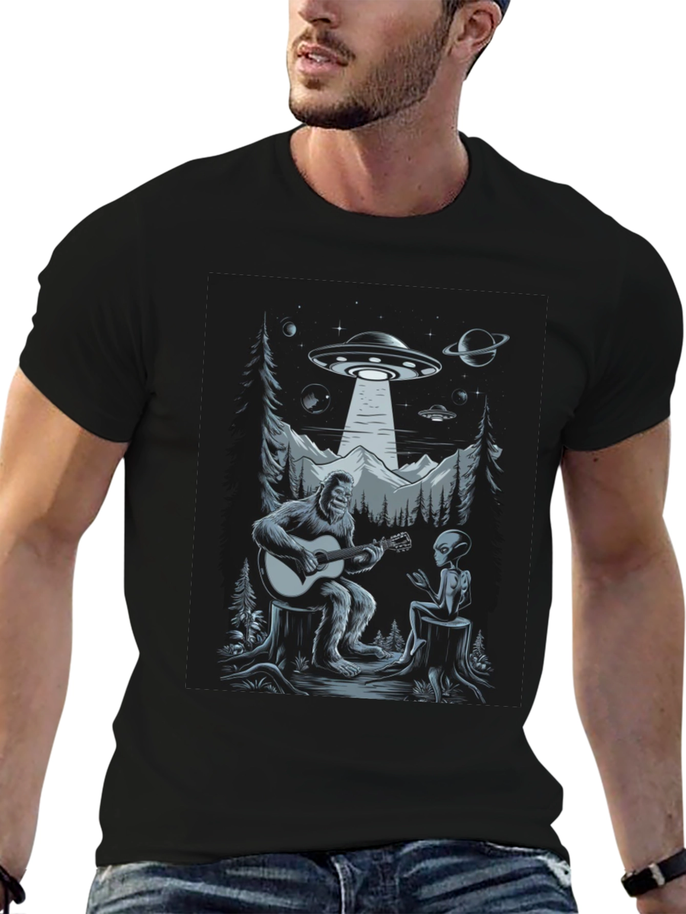 Sasquatch Alien Guitar UFO T-Shirt