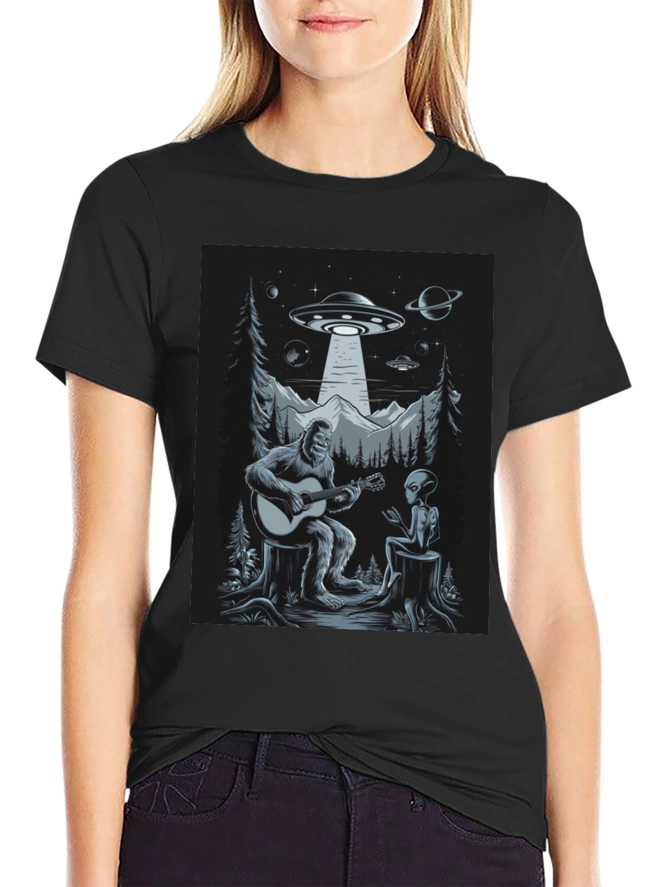 Sasquatch Alien Guitar UFO T-Shirt