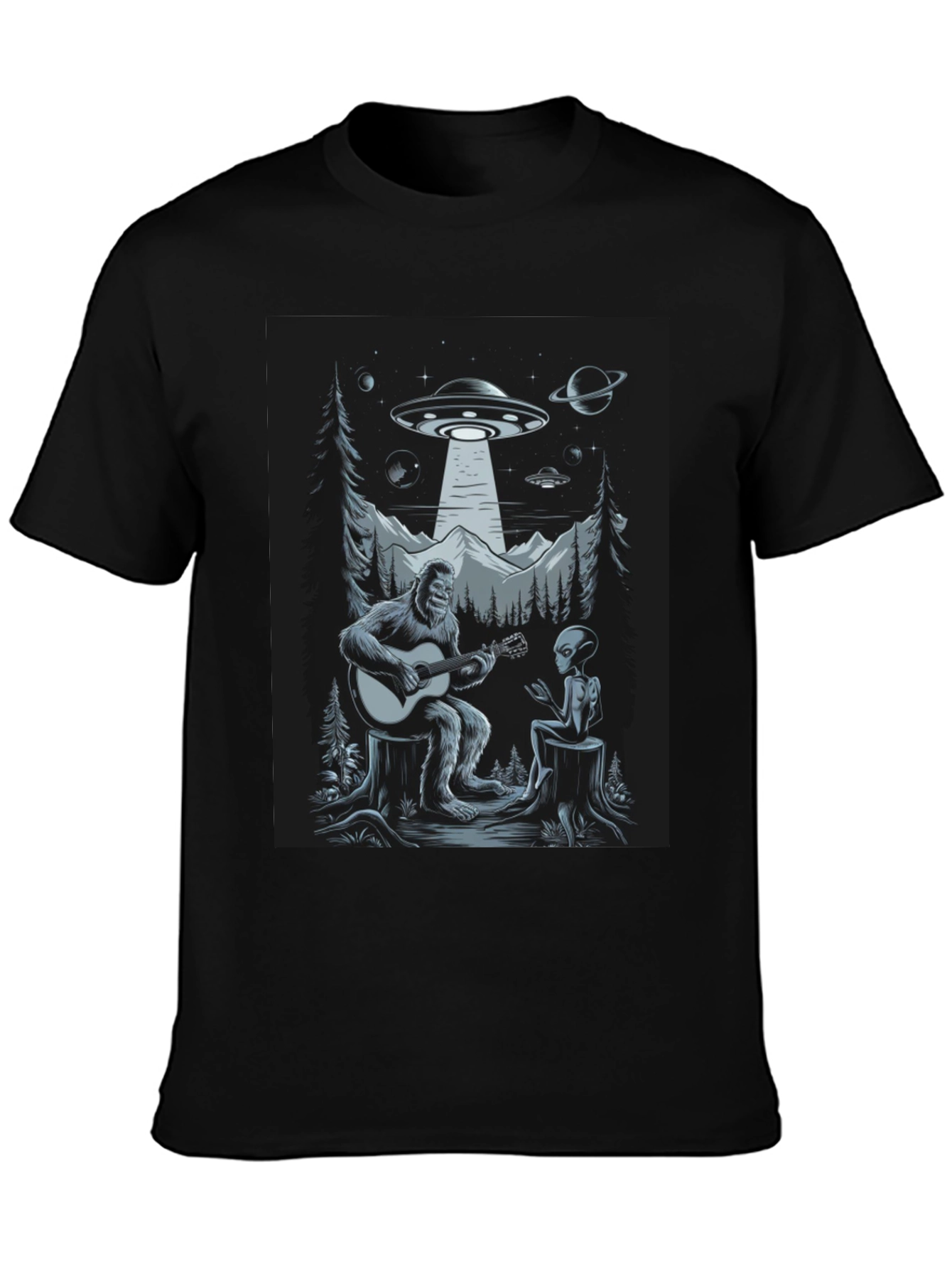 Sasquatch Alien Guitar UFO T-Shirt