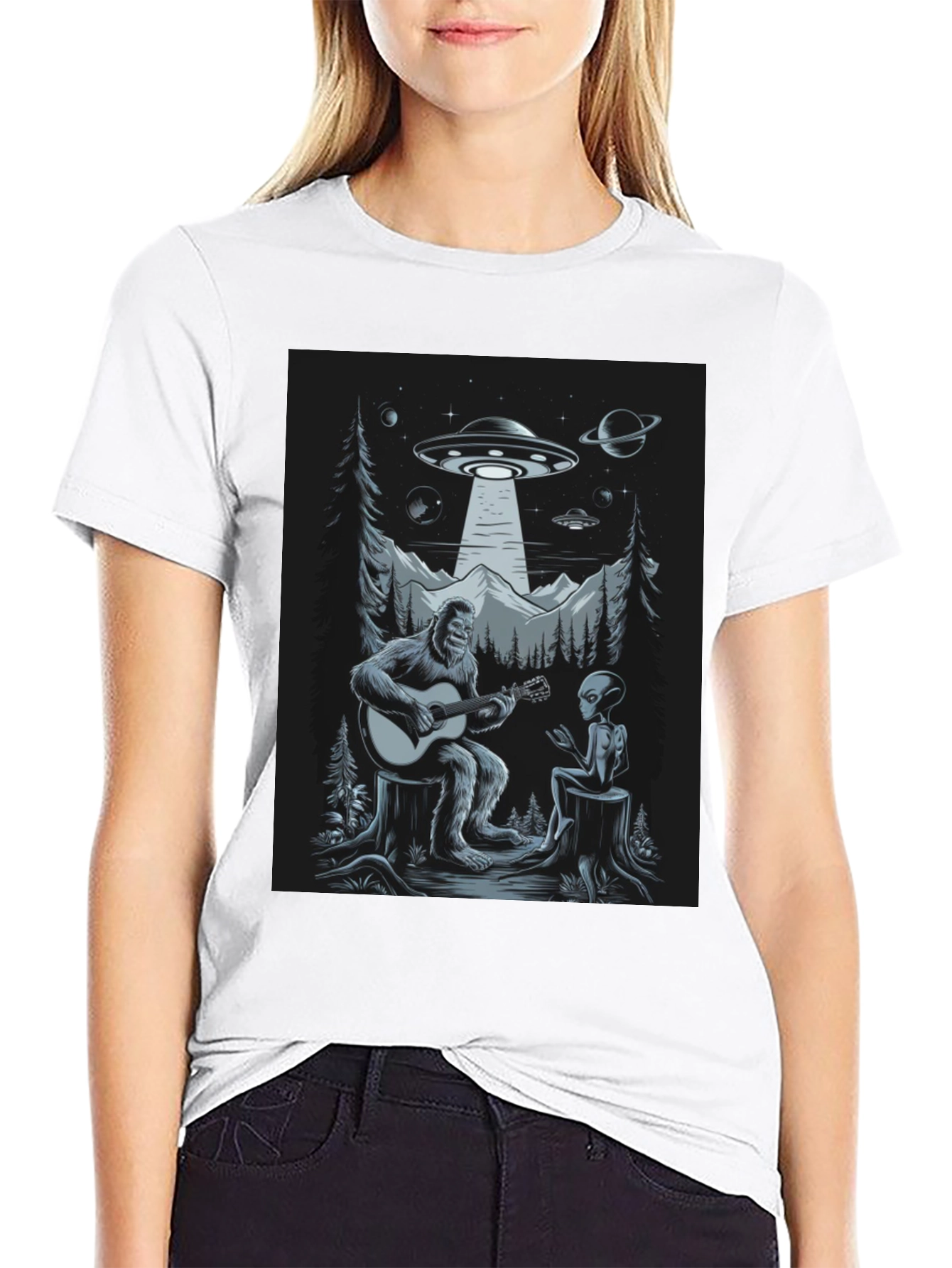 Sasquatch Alien Guitar UFO T-Shirt
