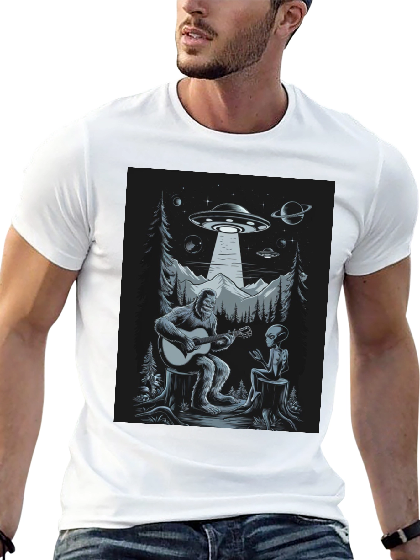 Sasquatch Alien Guitar UFO T-Shirt