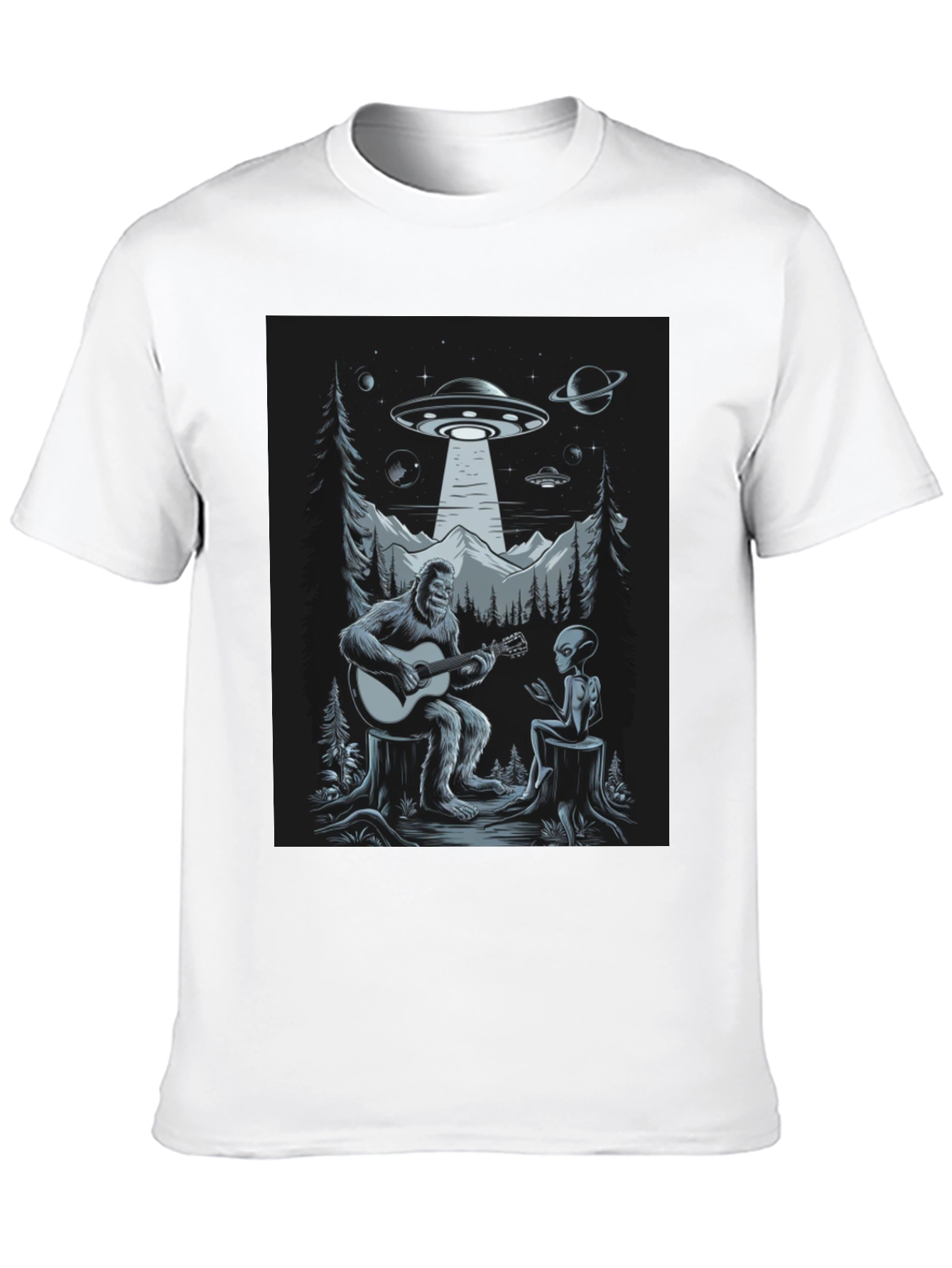 Sasquatch Alien Guitar UFO T-Shirt
