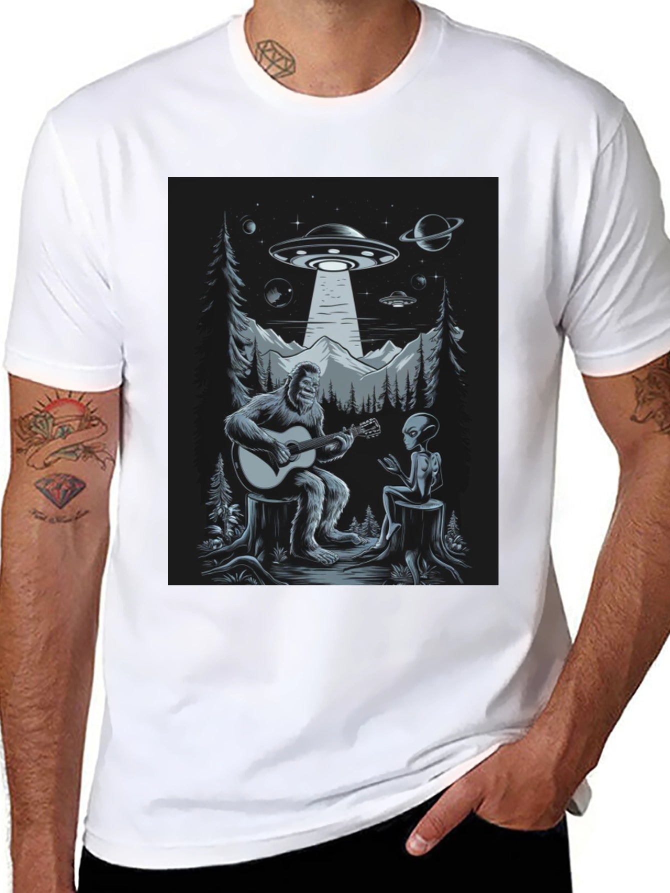 Sasquatch Alien Guitar UFO T-Shirt