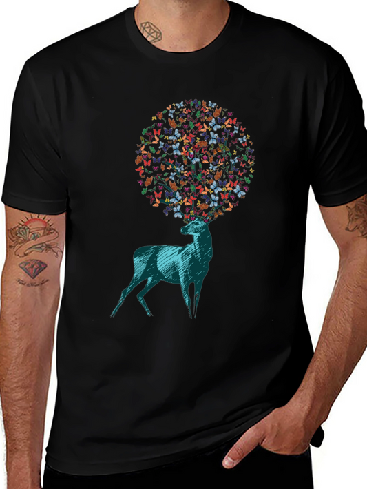 Butterfly Deer Graphic Tee - Unique Design