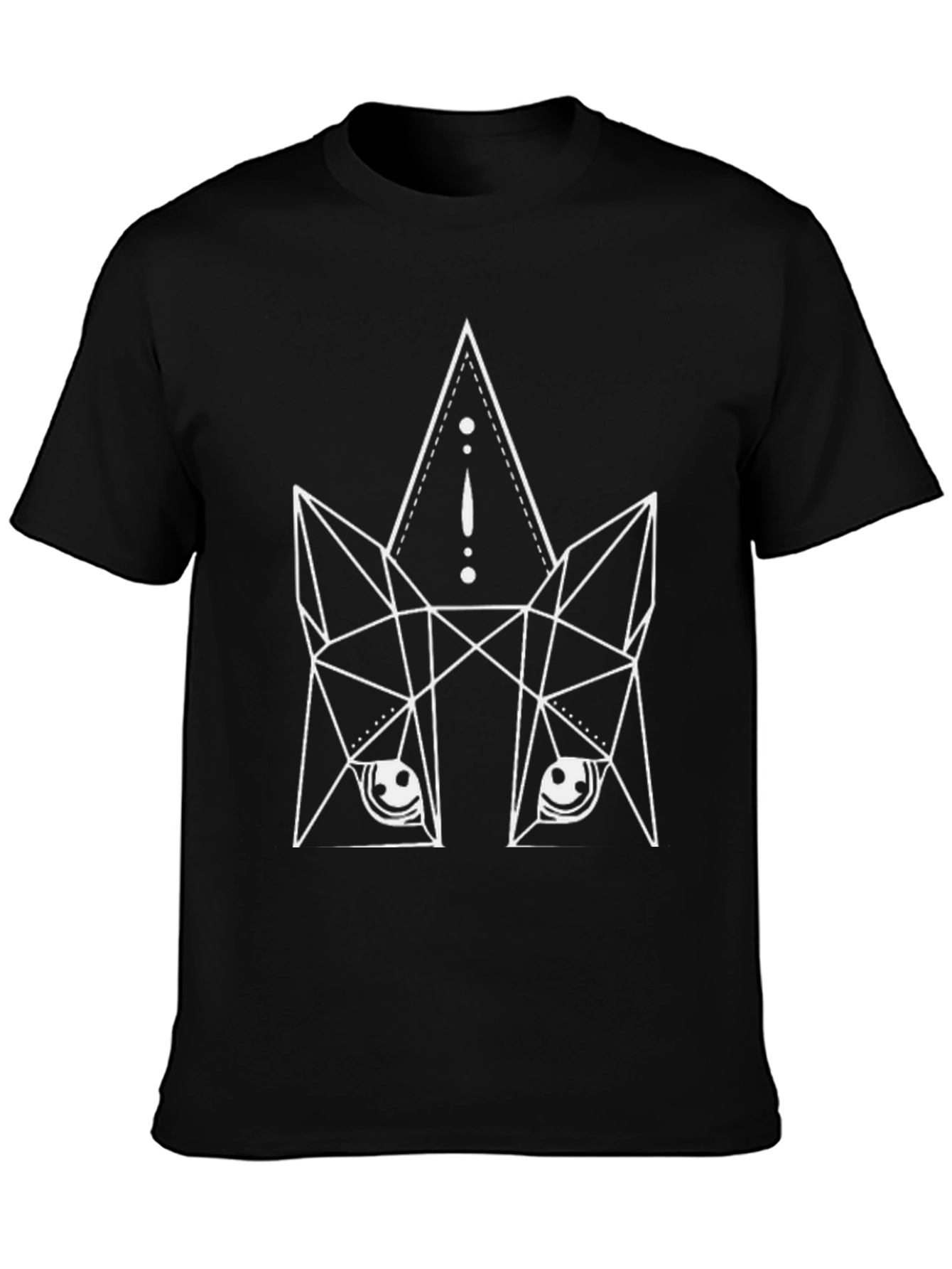 Geometric Wolf Graphic Print Black T-Shirt