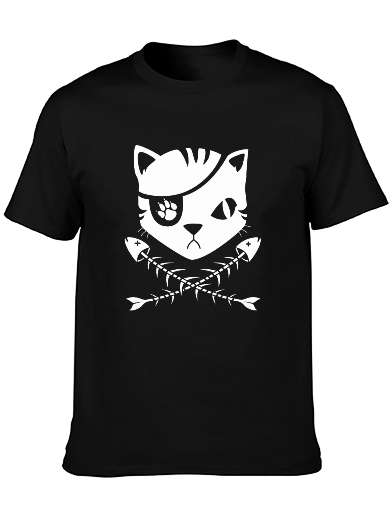 Pirate Cat Graphic Tee - Black Cotton T-Shirt